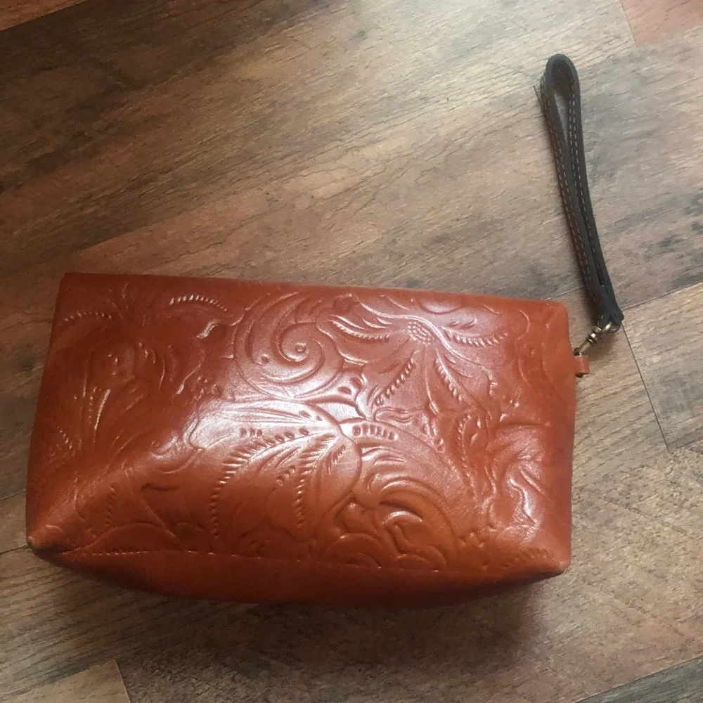 Patricia Nash Embossed Leather Wristlet in Cognac Brown - Picture 2 of 2